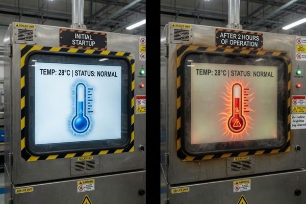 Thermal buildup causing brightness reduction in high brightness LCD module