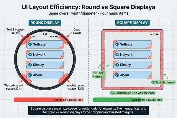 UI layout comparison for round and square LCD modules